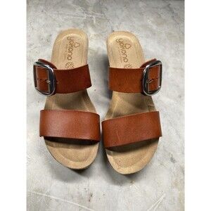 Yokono Wedge Sandal Women’s 8 Brown Leather Slip On